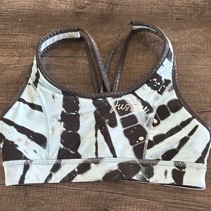 📣 ☮️ NWOT! Justice Reversible Holographic Teal and Black Tie Dye Sports Bra.